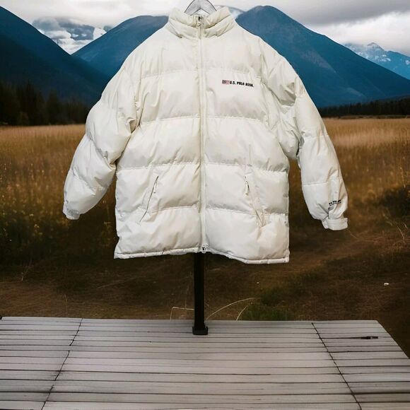 U.S. Polo Assn. Other - Vtg U.S. Polo Assn. Men's Rare Puffer Coat 2XL Ivory Fleece 4 Pockets 2 Zip